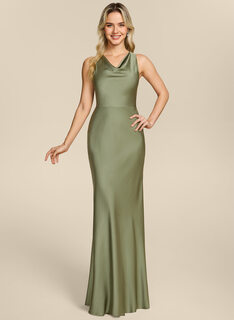 Robe sirène à col bénitier avec plis en satin peu brillant
