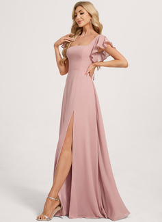 A-line Square Ruffle Chiffon Dress