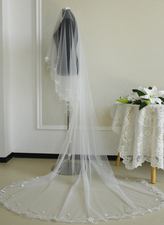 Pearl Floral Scalloped Edge Single Tier Bridal Cathedral Length 118" Wedding Veils 