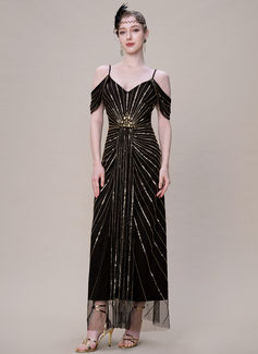 Off the Shoulder Crystal-Encrusted Beaded 1920s Evening Gown 