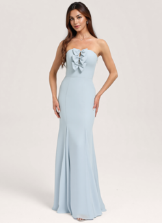 Trumpet/Mermaid Straight Floor-Length Chiffon Bridesmaid Dress With Bow 