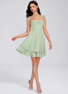 A-line Square Short Chiffon Homecoming Dress With Bow Ruched 