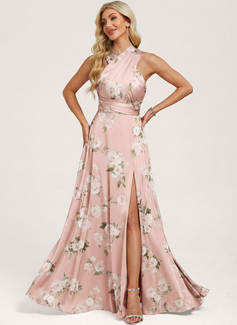 A-line One Shoulder Ruched Matte Satin Dress