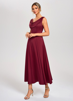 Cowl Sleeveless A-line Satin Midi Dress 