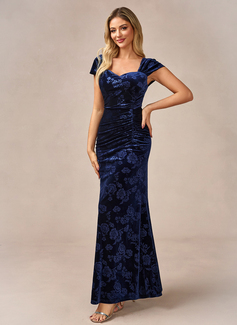 Jacquard Sweetheart Cap Sleeve Trumpet/Mermaid Velvet Maxi Dress 