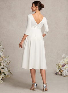 A-line V-Neck Knee-Length Jersey Maternity Dresses With Bow Pleated 