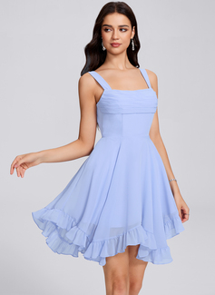 A-line Square Short Chiffon Homecoming Dress With Bow Ruffle 