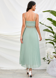 V-hals Ermeløs Sexy A-line kjole Chiffong Midi Ankel-lengde Motekjoler 