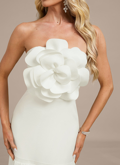 A-line Straight Floor-Length Stretch Crepe Evening Dress With Flower 