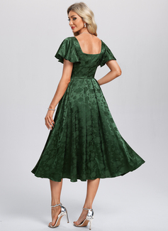 A-line Square Tea-Length Satin Cocktail Dress 