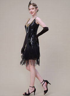 V-Neck Beaded Sequins 1920's Gatsby Flapper Cocktail Dress 