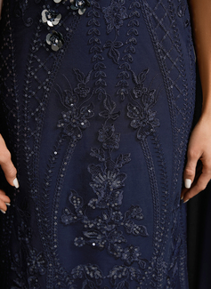 Sheath/Column Boat Neck Floor-Length Lace Chiffon Evening Dress With Cape Sequins Pleated 