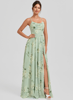 A-line Cowl Floor-Length Chiffon Bridesmaid Dress With Ruffle 