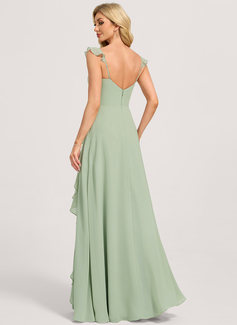 A-line V-Neck Floor-Length Chiffon Bridesmaid Dress With Ruffle 