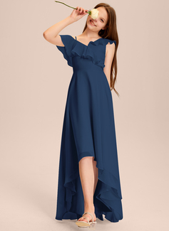 A-line kjole Asymmetrisk Asymmetrisk Chiffon Brudepikekjole ungdom 