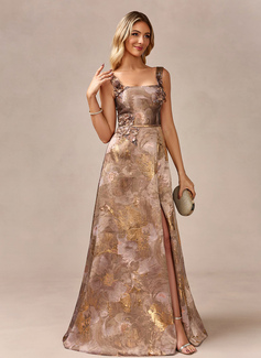 A-line Square Floor-Length Jacquard Evening Dress With 3D Floral 