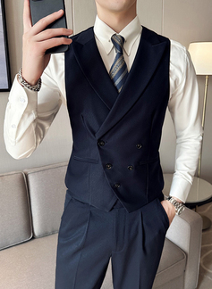 Solid Color 2 Piece Double Breasted Tailored Fit Men's Wedding Suit 