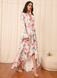 V-hals Lange ermer Elegant A-line kjole Polyester Maxi Motekjoler 