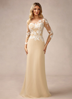 Sheath/Column Scoop Illusion Sweep Train Chiffon Evening Dress With Sequins 