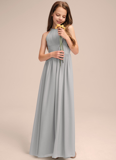 A-linja riimu lattiaa hipova pituus sifonki nuorten morsiusneito mekko jossa laskostettu 