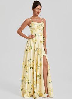 A-line Cowl Floor-Length Matte Satin Bridesmaid Dress With Ruffle 