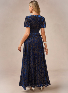 A-line V-Neck Floor-Length Velvet Evening Dress 