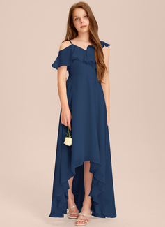 A-line kjole Asymmetrisk Asymmetrisk Chiffon Brudepikekjole ungdom 