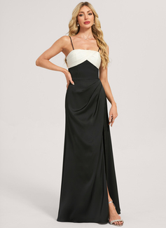 A-line Square Floor-Length Matte Satin Bridesmaid Dress With Black and White 