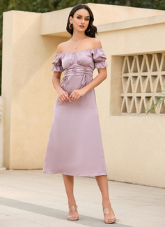 Strapless Satin Midi Dress
