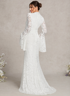 Trumpet/Mermaid High Neck Sweep Train Detachable Chiffon Lace Maternity Dresses With Beading 