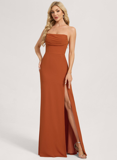 Sheath/Column Cold Shoulder Off the Shoulder Straight Floor-Length Chiffon Bridesmaid Dress 