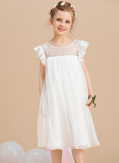 A-line kjole Scoop Knelengde Chiffong Kjoler til Barn 