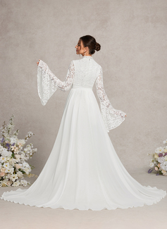 Trumpet/Mermaid High Neck Sweep Train Detachable Chiffon Lace Maternity Dresses With Beading 