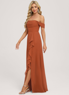 A-line Off the Shoulder Ruched Chiffon Dress