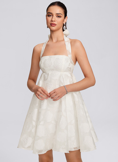 A-line Halter Short Jacquard Homecoming Dress With Bow 