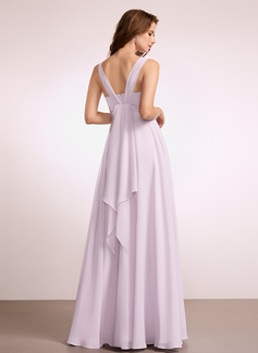 A-line V-Neck Floor-Length Chiffon Bridesmaid Dress With Ruffle 