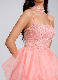 Ball-Gown/Princess Square Short Organza Homecoming Dress With Ruffle Sequins 