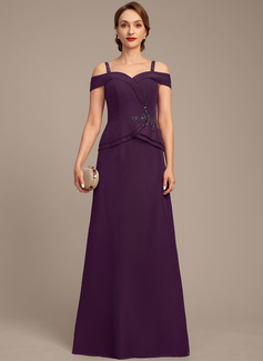 A-line Cold Shoulder Floor-Length Chiffon Mother of the Bride Dress With Beading Sequins 