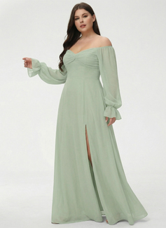 A-line Off the Shoulder Ruffle Chiffon Dress
