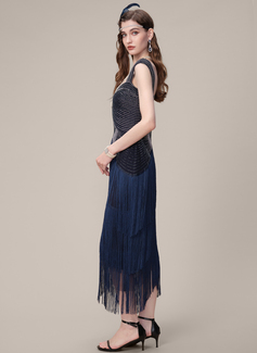 Square Multi-Layered Fringe Beaded 1920's Gatsby Flapper Cocktail Dress 