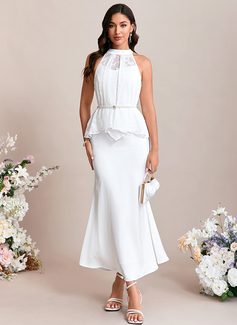 Jacquard Halter Sleeveless Trumpet/Mermaid Chiffon Satin Maxi Dress 