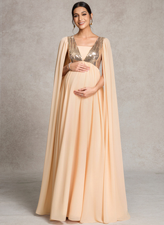 A-line Square Floor-Length Sequin Chiffon Maternity Dresses 