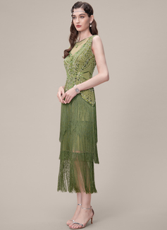 Scoop Multi-Layered Fringe Beaded Crystal-Encrusted 1920s Flapper Dress 