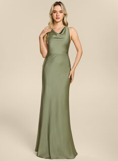 Robe sirène à col bénitier avec plis en satin peu brillant