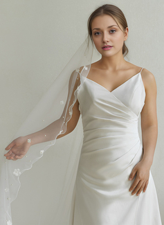 Pearl Floral Scalloped Edge Single Tier Bridal Cathedral Length 118" Wedding Veils 