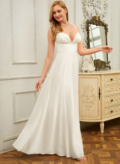 A-line kjole V-hals Gulvlengde Silkeaktig sateng Brudekjole 