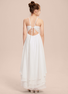 A-line kjole Scoop Asymmetrisk Chiffon Brudepikekjole ungdom 