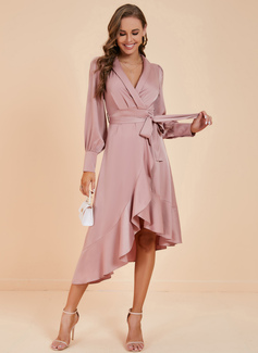 Frynse V-hals Lange ermer A-line kjole Polyester Asymmetrisk Motekjoler 