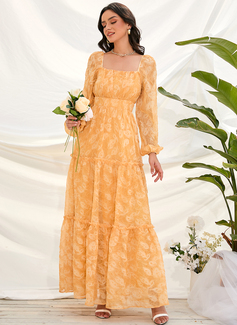 Firkantet utringning Lange ermer Elegant A-line kjole Chiffong Midi Motekjoler 