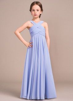 A-line V-Neck Floor-Length Chiffon Junior Bridesmaid Dress 